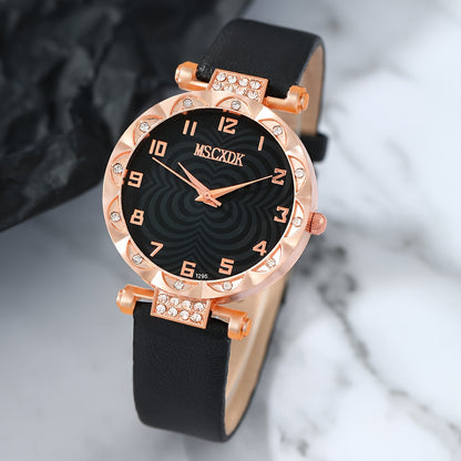 طقم ساعات كوارتز نسائي أسود مع مجوهرات مرصعة بأحجار الراين