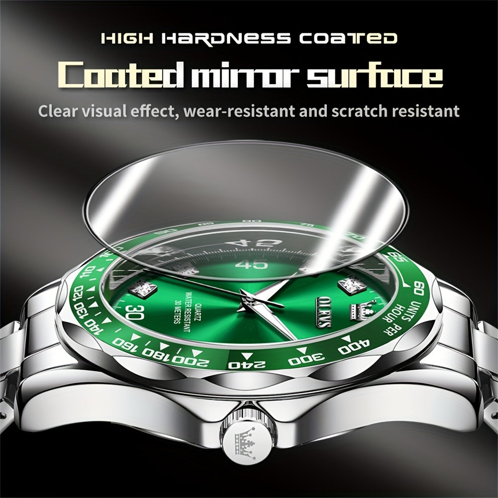 OLEVS ساعة رجالي كوارتز أنيقة ثنائية اللون مقاومة للماء ومضيئة