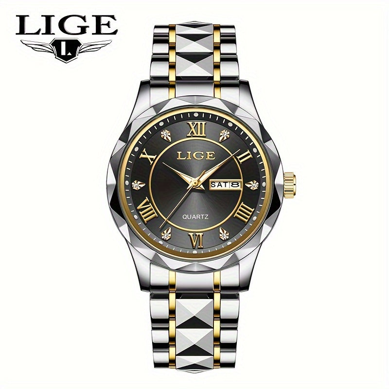 LIGE Men's Watch Classic Business Watches Waterproof Dual Calendar Fashion High end/wristwatch Men's Night Glow Multi functional QuartzWatches.