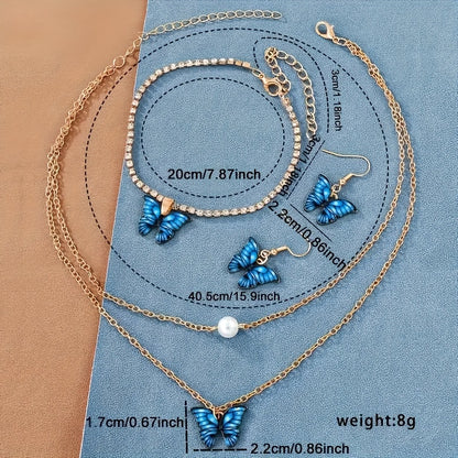 5 Pcs Round Quartz Watches PU Leather Strap Zinc Alloy Pointer Zinc Alloy Dial And Butterfly Bracelet Necklace Earrings Jewelry For Women