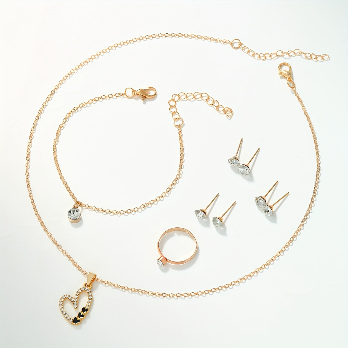 طقم ساعات كوارتز نسائي أسود مع مجوهرات مرصعة بأحجار الراين