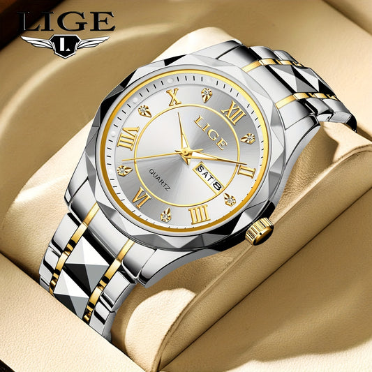 LIGE Men's Watch Classic Business Watches Waterproof Dual Calendar Fashion High end/wristwatch Men's Night Glow Multi functional QuartzWatches.