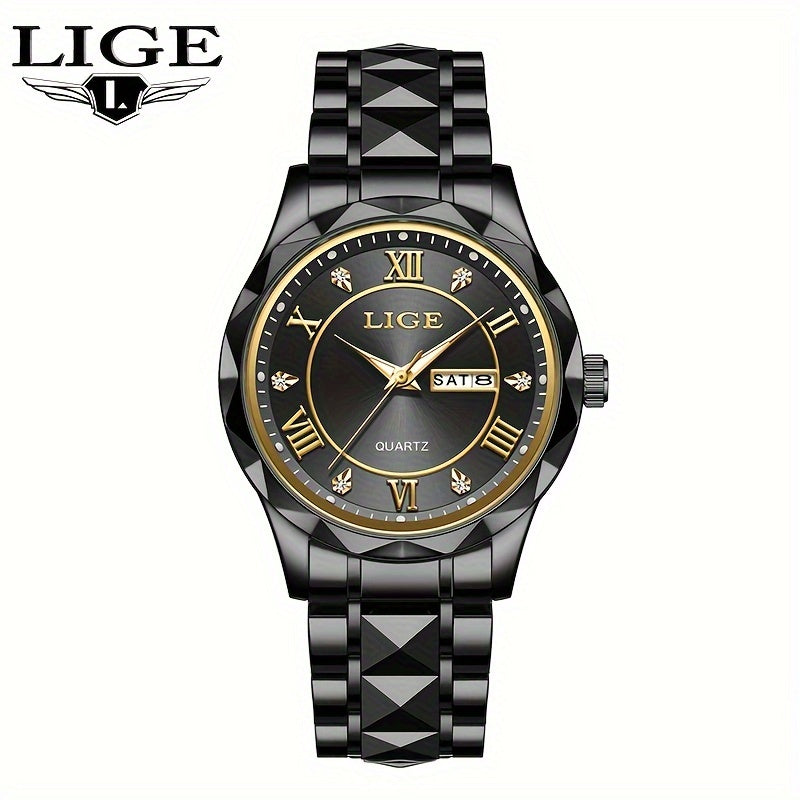 LIGE Men's Watch Classic Business Watches Waterproof Dual Calendar Fashion High end/wristwatch Men's Night Glow Multi functional QuartzWatches.