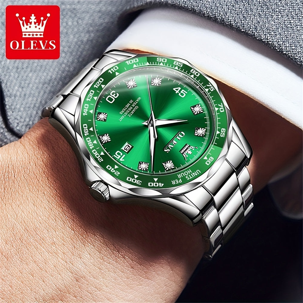 OLEVS ساعة رجالي كوارتز أنيقة ثنائية اللون مقاومة للماء ومضيئة