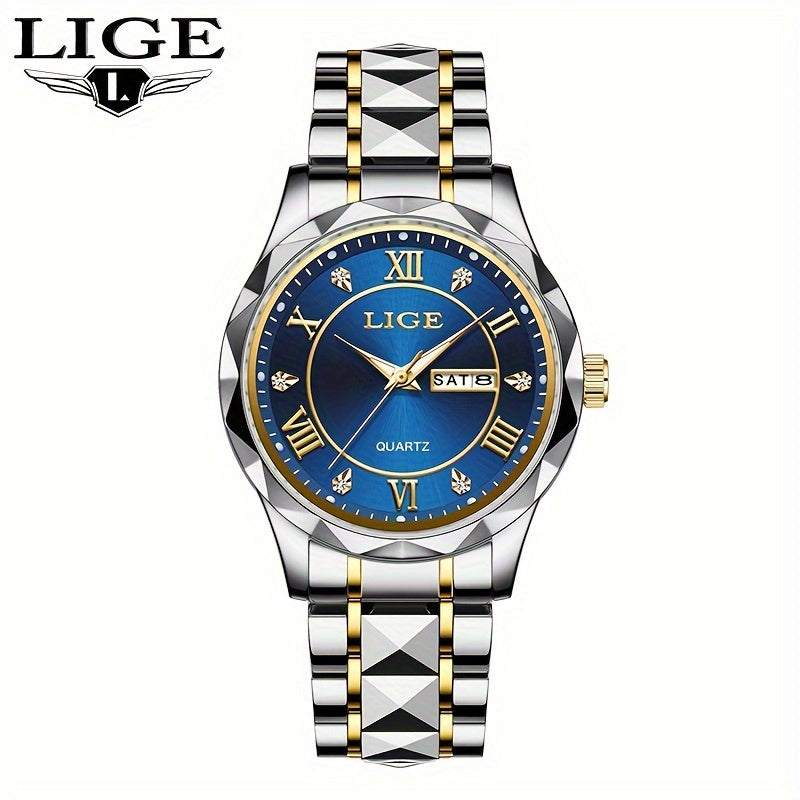LIGE Men's Watch Classic Business Watches Waterproof Dual Calendar Fashion High end/wristwatch Men's Night Glow Multi functional QuartzWatches.