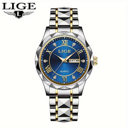 LIGE Men's Watch Classic Business Watches Waterproof Dual Calendar Fashion High end/wristwatch Men's Night Glow Multi functional QuartzWatches.