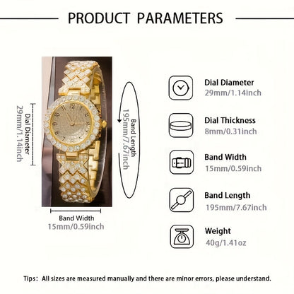 طقم ساعات كوارتز نسائية مع أساور وأقراط مرصعة بأحجار الراين