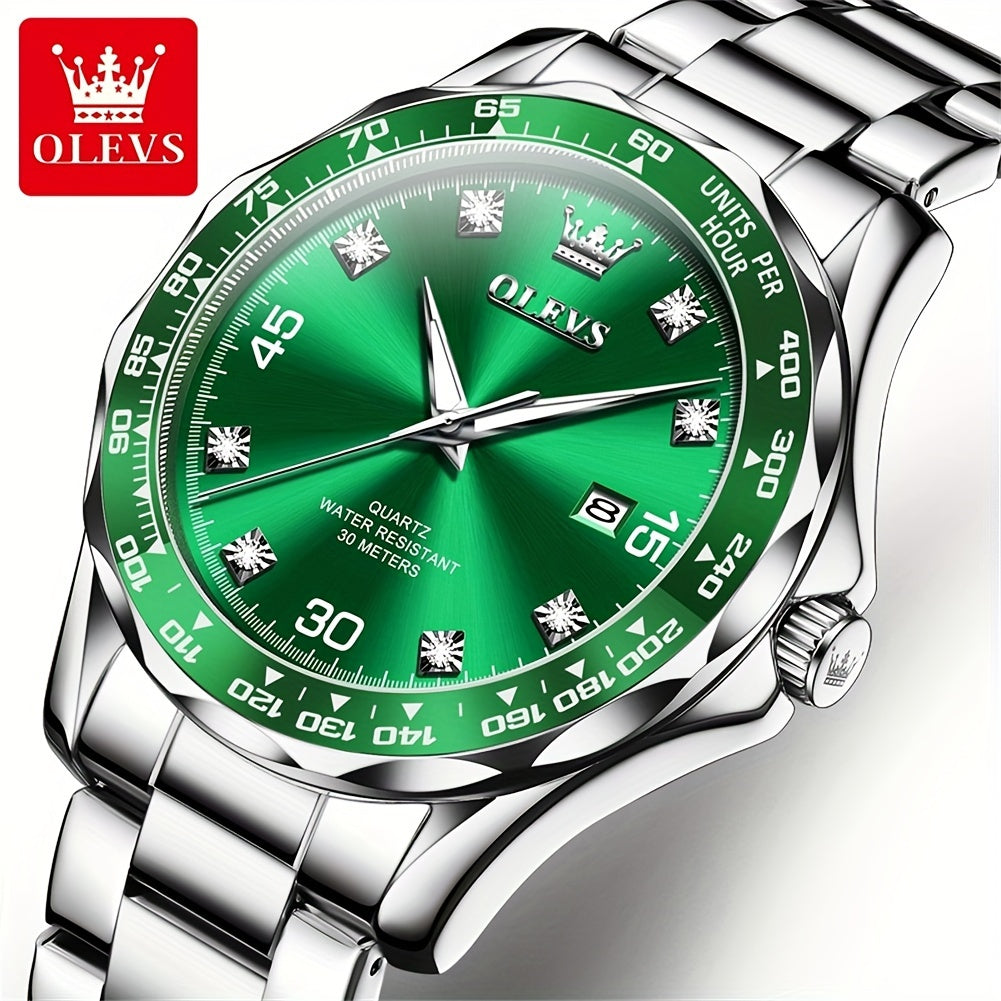 OLEVS ساعة رجالي كوارتز أنيقة ثنائية اللون مقاومة للماء ومضيئة