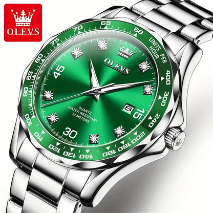 OLEVS ساعة رجالي كوارتز أنيقة ثنائية اللون مقاومة للماء ومضيئة