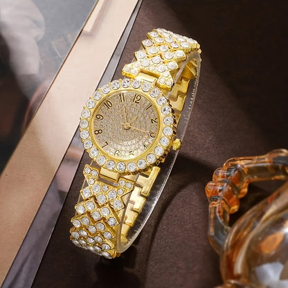 طقم ساعات كوارتز نسائية مع أساور وأقراط مرصعة بأحجار الراين